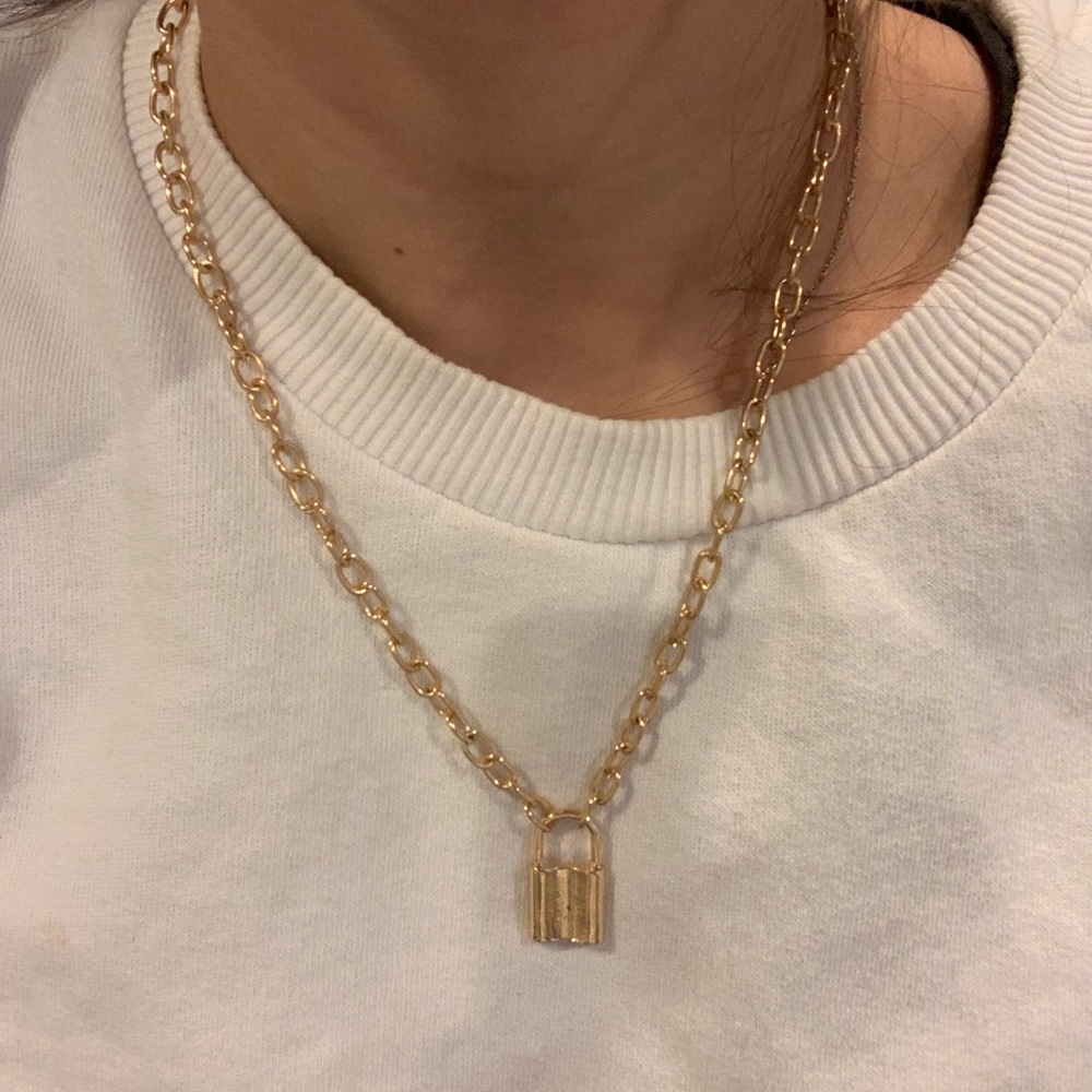 Gold lock necklace